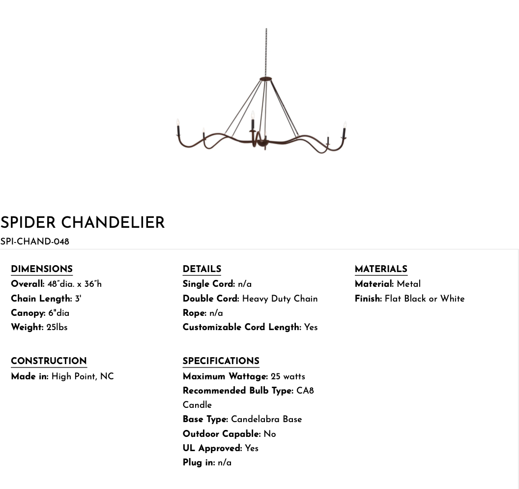 48" Spider Chandelier, Black