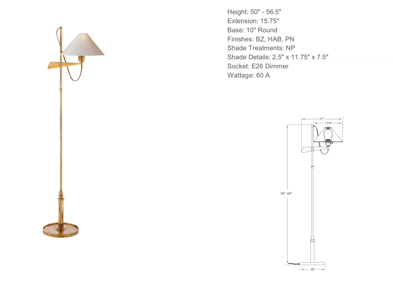 Bridge Arm Floor Lamp in Antique Brass